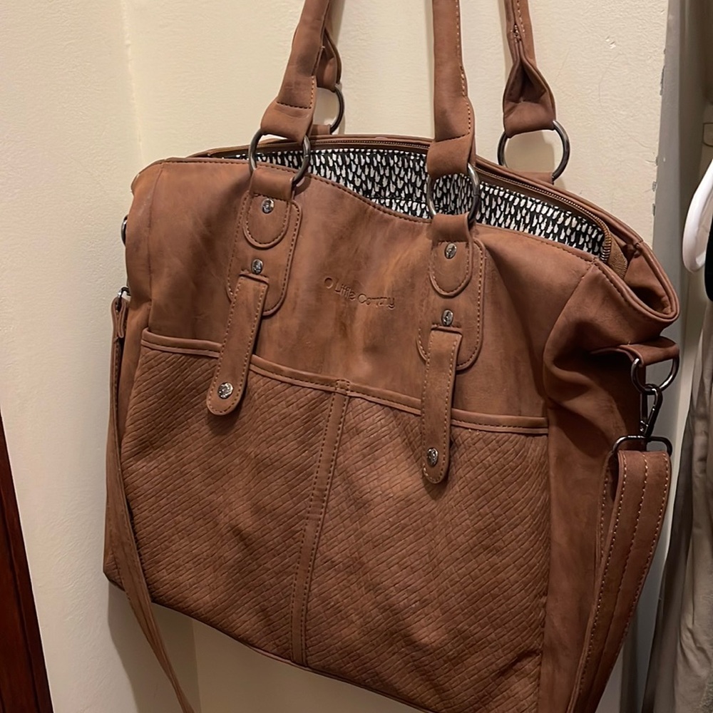 Brown leather diaper bag